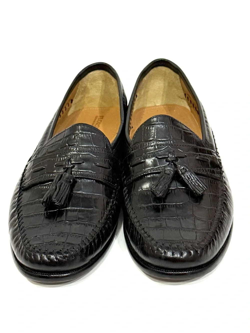 Florsheim Black Croc Embossed Leather Tassel Loafers Men’s 9.5 D USA